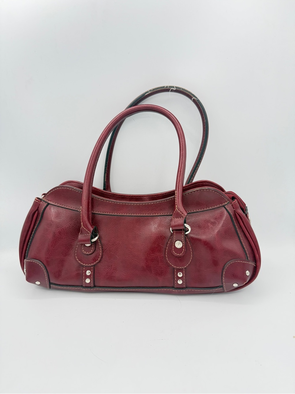 Rina Rich Red Vegan Leather Y2K Shoulder Bag Silver Hardware